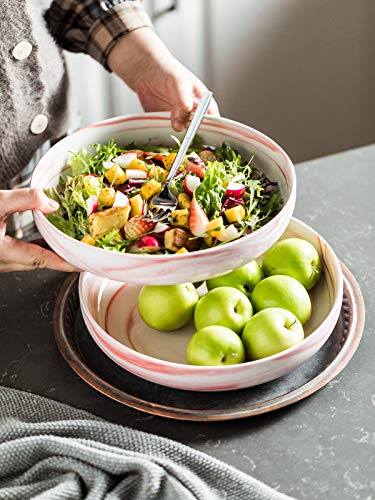 Yhosseun Porcelain Serving Bowl Set Large Serving Bowls For Kitchen, Party, 1.9 Quarts Ceramic Bowl For Salad, Pasta, Fruit, Set Of 2, Marble Pink #TOP3