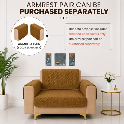 Image of Homerz Premium Petal Charm Sofa Cover | Embossed Floral Pattern | Soft Touch, Anti-Dust & Easy Wash Fabric Cloth, Washable and Durable (Mustard, 1 Seater, Seat Cover with Backrest)