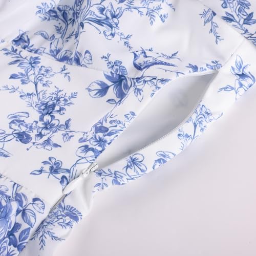 Image of Scarlet Darkness Summer Spring Split Floral Corset Midi Dress with Pockets | Floral dress with elastic sleeves, tie square neck, smocked back, 3 boned waist, left zip, side pockets, front thigh slit