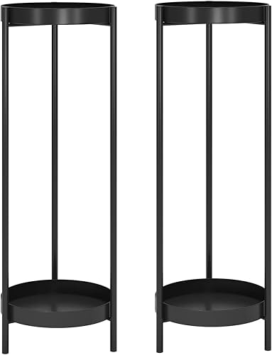 Fashionoda Soporte de metal para plantas de flores de 2 niveles, con 2 pantallas extraíbles para interiores o exteriores, exhibición de macetas