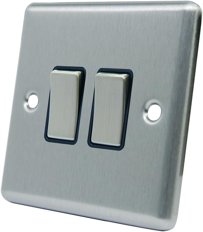 AET CSC2GSWIBS 10 A 2-Gang 2-Way Satin Finish Chrome Classical Double Black Insert Metal Rocker Light Switch