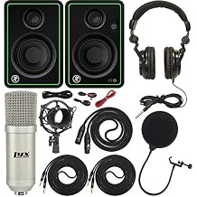Mackie CR3-X Multimedia Monitors with Tascam Professional Recording Headphones and Instrument Cables and Condenser Microphone Compatible with Focusrite Scarlett Solo, 2i2, 4i4 USB Audio Interface