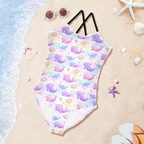 Cute Dolphin Pattern Girls Swimsuits Quick Dry Crossback One Piece Beach Swimwear Bathing Suit3