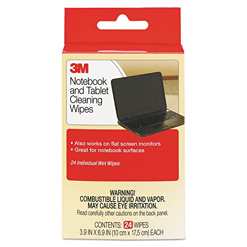 3M CL630 Notebook Screen Cleaning Wet Wipes, Cloth, 7 x 4, White, 24/Pack