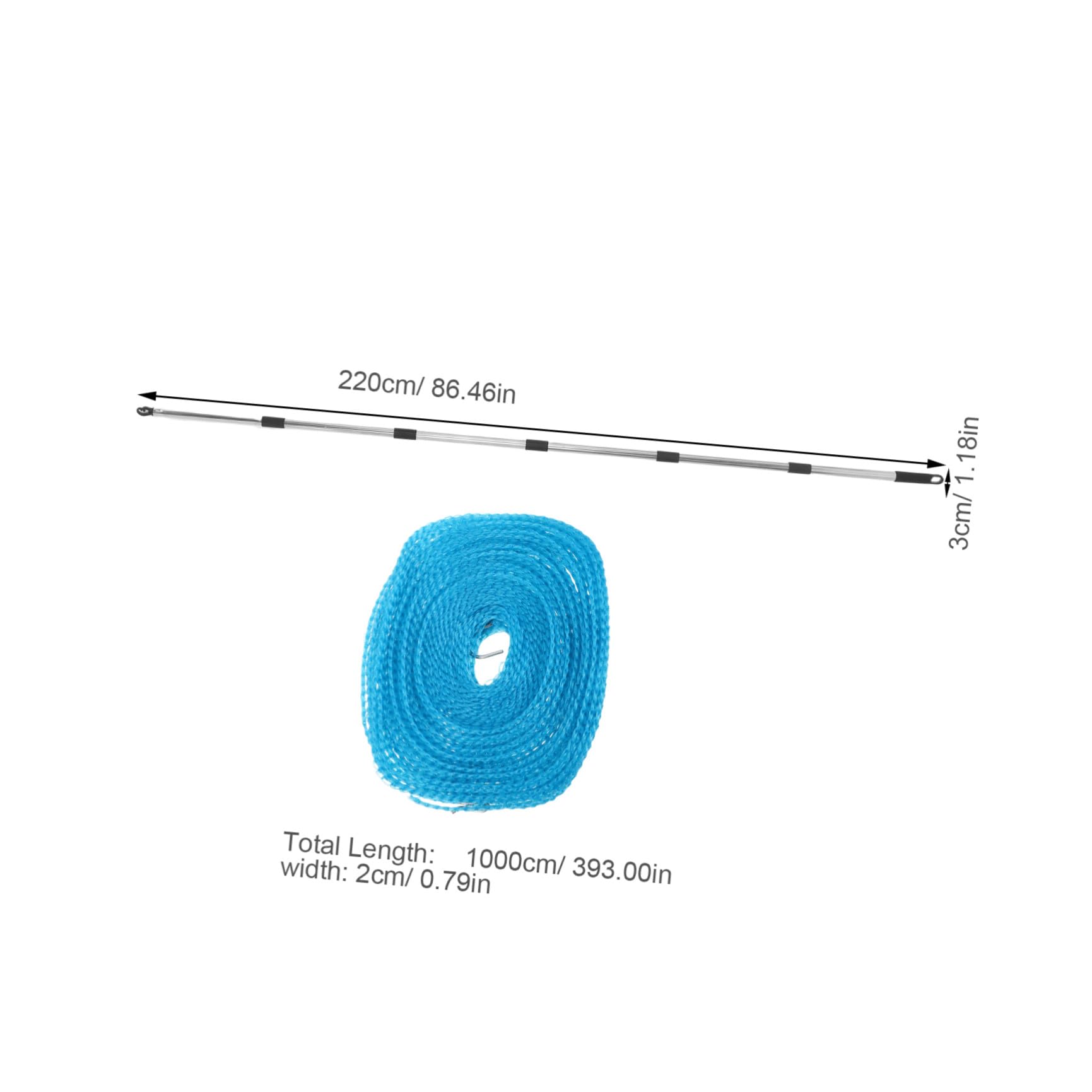GALPADA Robuste Wetterfeste Wäscheleine 10m mit Abnehmbarer 22m Wäschestange Haken Clips Verstellbares Outdoor Wäscheleinen Satz für Camping Garten und Balkon