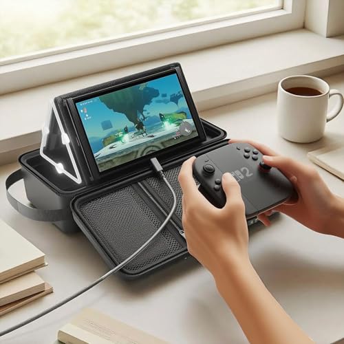 Switch 2 収納ケース 大容量 オールインボックス EVAハードシェル 耐衝撃・防水・防塵 ドック収納可能 本体/Joy-Con2/Proコントローラー/10枚ゲームカード/充電器 全面保護 スタンド機能付き 携帯に便利 旅行・外出用