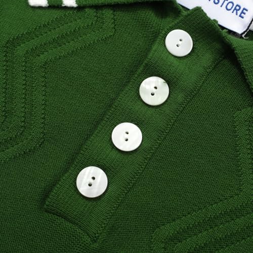 OXKNIT Men’s Knitted Vintage Polo Shirt, 1960s Mod Style Retro Polo Textures Shirt with Double Line Neck4