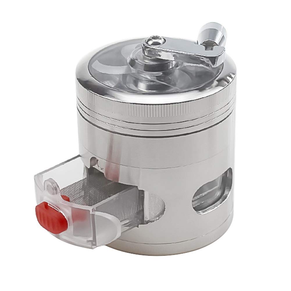 Chillers Metal Grinder Hand Crank Mill Grinder Crusher Crusher for Dried Spices, Tobacco, Herbs, Pollen Grinder Crusher with Removable Mesh Sieve (Color : Silver)