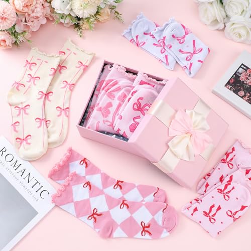 Image of Jadive Coquette Pink Bow Socks Pink Bow Women's Inspired Socks Ornament for Birthday Decor Gift