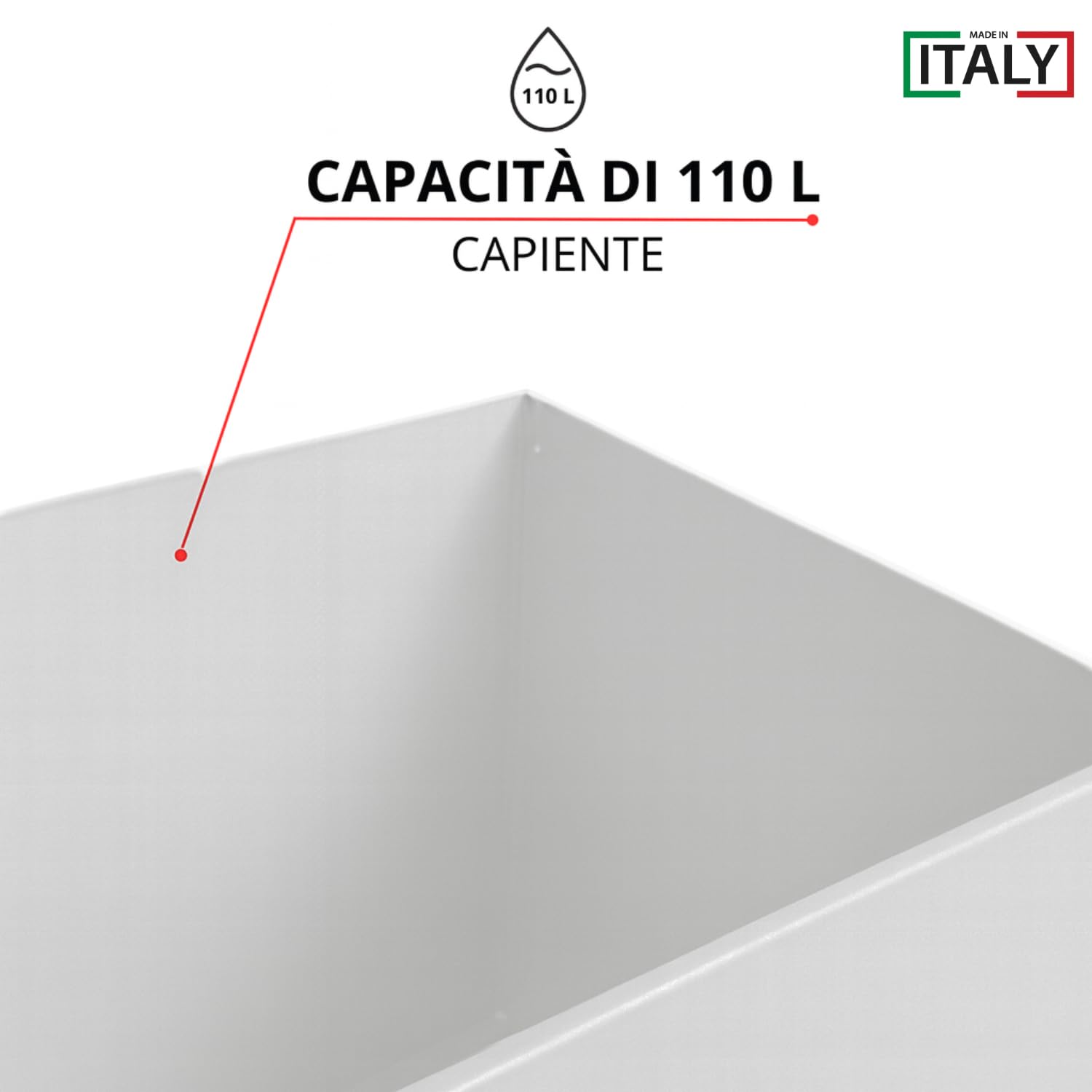 Porta Pellet da Interno Made in Italy Contenitore Baule Portapellet in Metallo Bianco 50 x 40 x 55 cm Capacità 110 L Ruote Girevoli Scatola Cesto per Stufa a Pellet Camino