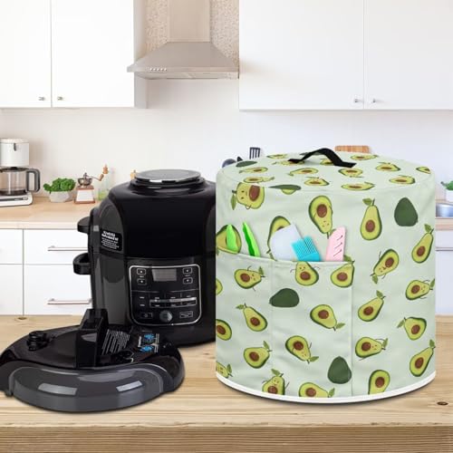 Image of 8-Quart Round Air Fryer Cover - Avocado Design Dust Protector with Top Top Handle and Accessory Storage Pocket | Fits Pressure Cooker, Rice Cooker, Crock Pot | Kitchen Decor