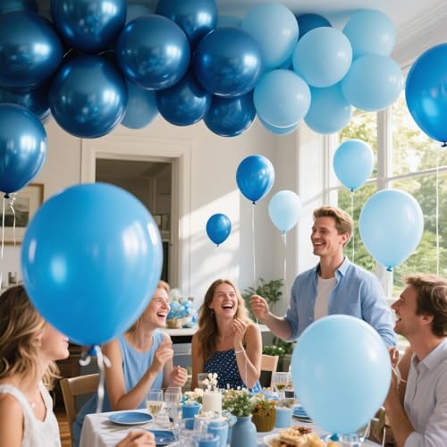 Image of 60 PCS Blue Balloons, 12 Inch Navy Light Metallic Chrome Confetti Blue Balloon for Birthday, Wedding, Boy, Baby Shower Party Decoration
