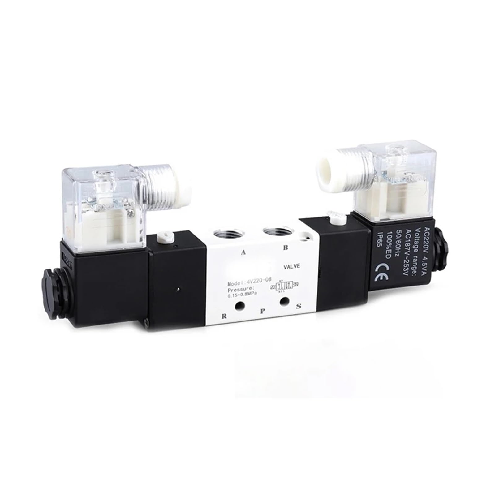 NYRXRYTCA 4V230-08C 5 Way 3 Position 1/4" ic Solenoid Valve DC12V DC24V AC110V AC220V w Fittings Connector 4 6 8 10 12mm(4v230-08c)