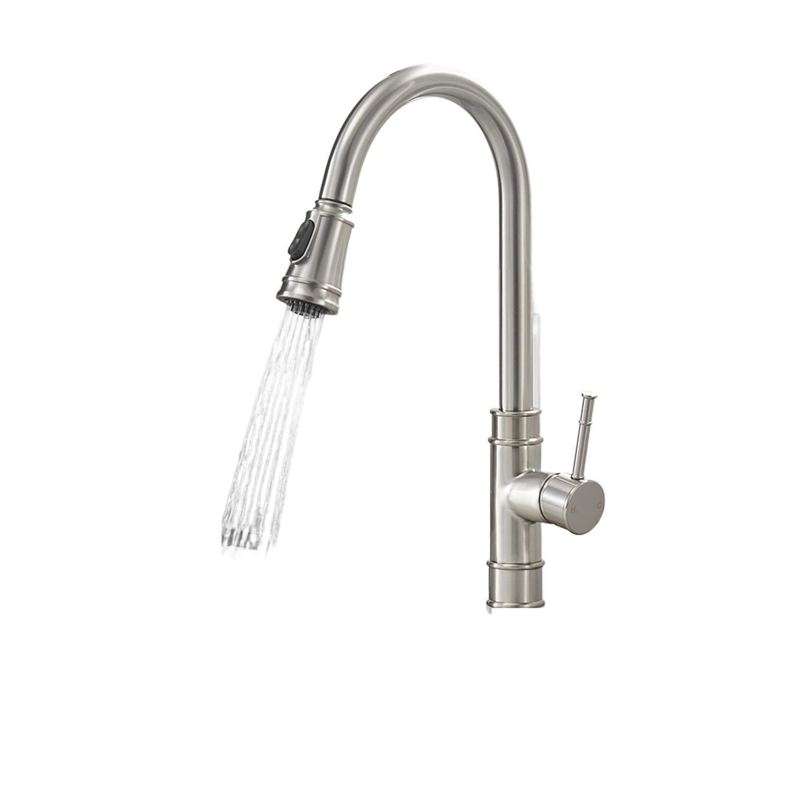 Robinet cuisine moderne à trou unique argent brossé mitigeur extractible