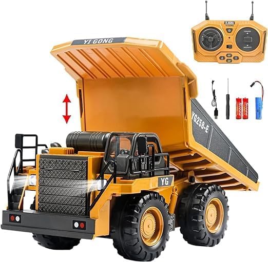 RC Dumper Toy, 1:24 Scale Remote Control Dump Truck, 2.4GHz 9 Channel RC Construction Truck, Engineering Vehicles Educational Toys with Light and Music for Kids, Boys and Girls