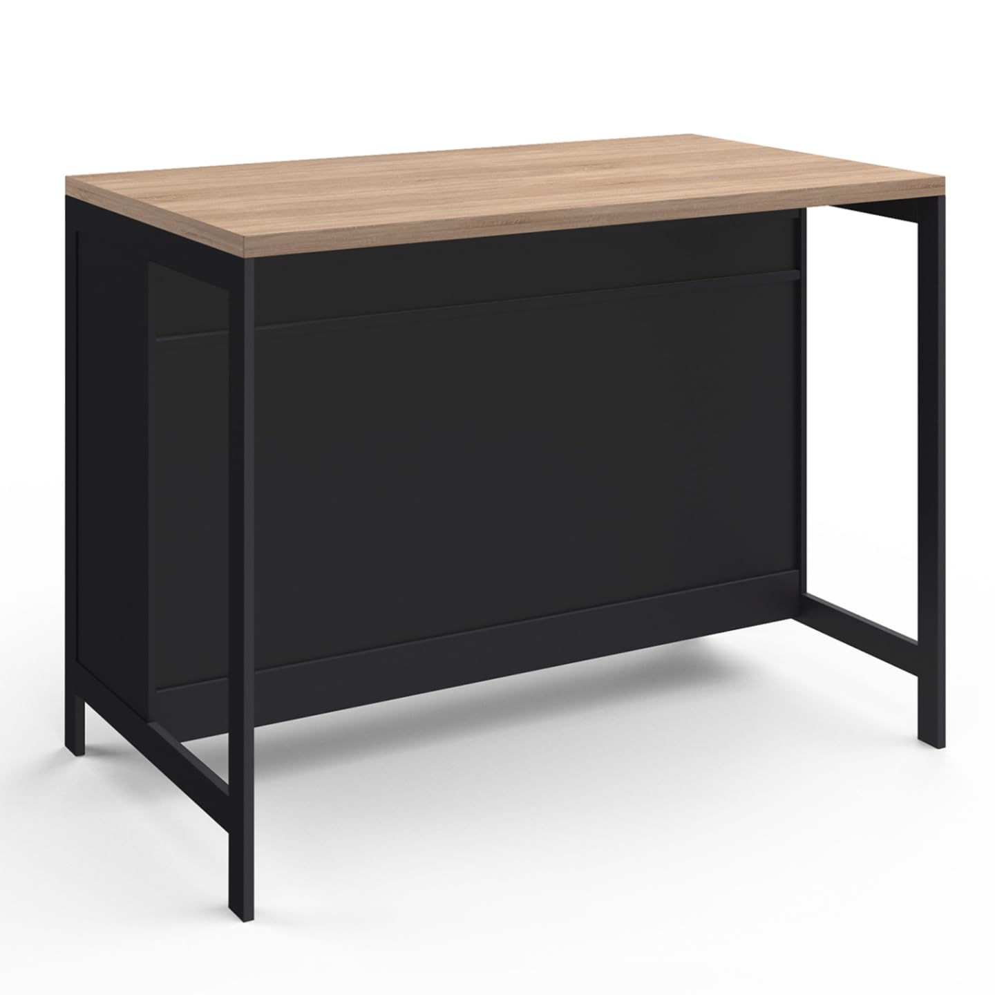 IDMarket - Ilot Central 120 cm Campagne ISIS Plateau Bois façon hêtre et Noir