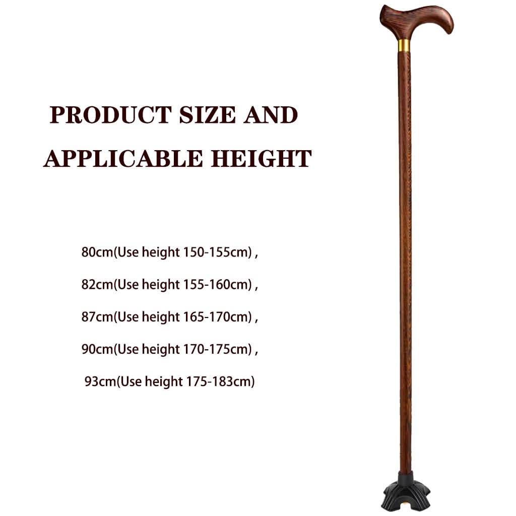 bastone da passeggio, Bastone da passeggio classico piatto/curvo for anziani, bastone for mobilità antiscivolo Omic con cuscinetti for i piedi sui quattro angoli(B,93Cm(Use Height 175 183Cm))