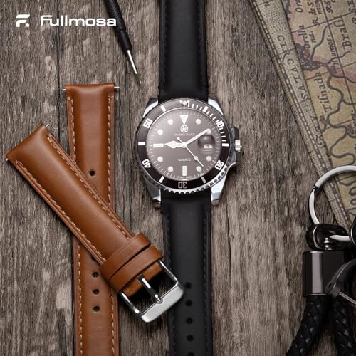 Image of Fullmosa 2 Pack 22mm Leather Watch Bands Quick Release Watch Strap for Men Women, Soft Replacement Strap Wristband with Stainless Steel Buckle,22mm Toffee Brown&Silver /Black&Black | 2 Pack Straps for Vivoactive 4(45mm), Venu 4 (45mm) /3 /2 (45mm), Samsung Galaxy 46mm, Toffee Brown+Silver /Black+Black