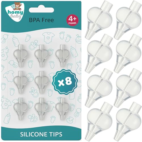 HOMYBABY® 8 Adaptadores Silicona para Jeringa Lavado Nasal Bebe - Cabezal Universal de Repuesto Jeringas Nasales Estándar - Desde los 4 Meses - Punta Boquilla de Enjuague Nasal Esterilizable (8 pcs)