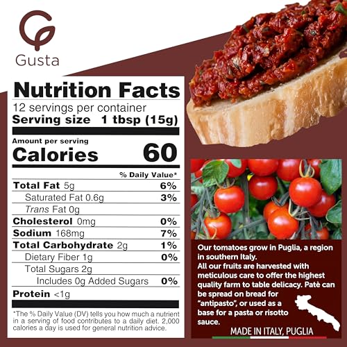 Gusta PATPOM Sun-Dried Tomato Pate - Made In Italy Dip Or Spread - Paste Of Sundried Tomatoes In Jar thumb #1
