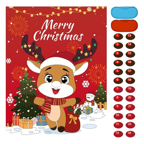 EMPOF Christmas Games - Pin The Nose on The Reindeer Games for Families Party, Cute Indoor Christmas Home Decor Party Decorations, Xmas Activities Presents Holiday Decor, Red