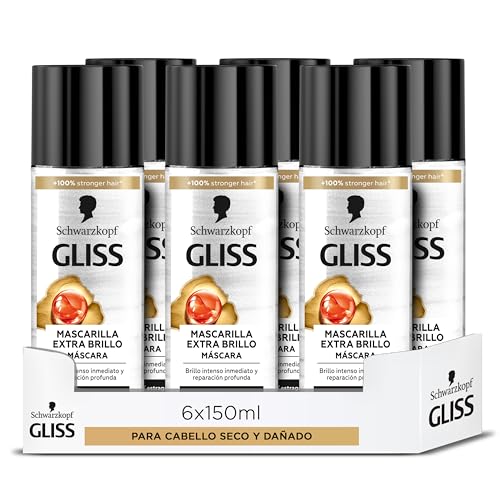 Gliss - Mascarilla para pelo seco con Keratina Hidrolizada - Extra-Brillo Total Repair - 6uds de 150ml (900ml) – Gama reparación- Con o sin aclarado