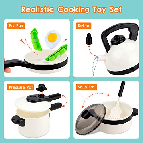 Koonie 50PCS Kitchen Toys, Pretend Play Kitchen Set with Electronic Induction Cooktop, Pressure Pot and Pans, Cutting Play Food, Play Cooking Utensils for Toddlers, Kids, Girls, Boys Learning Gift
