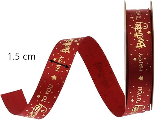 Miniatura 4 de 0.591 in 10 yardas rojo bronceado impresión feliz cumpleaños cinta pastel flores regalo decoración embalaje decoración