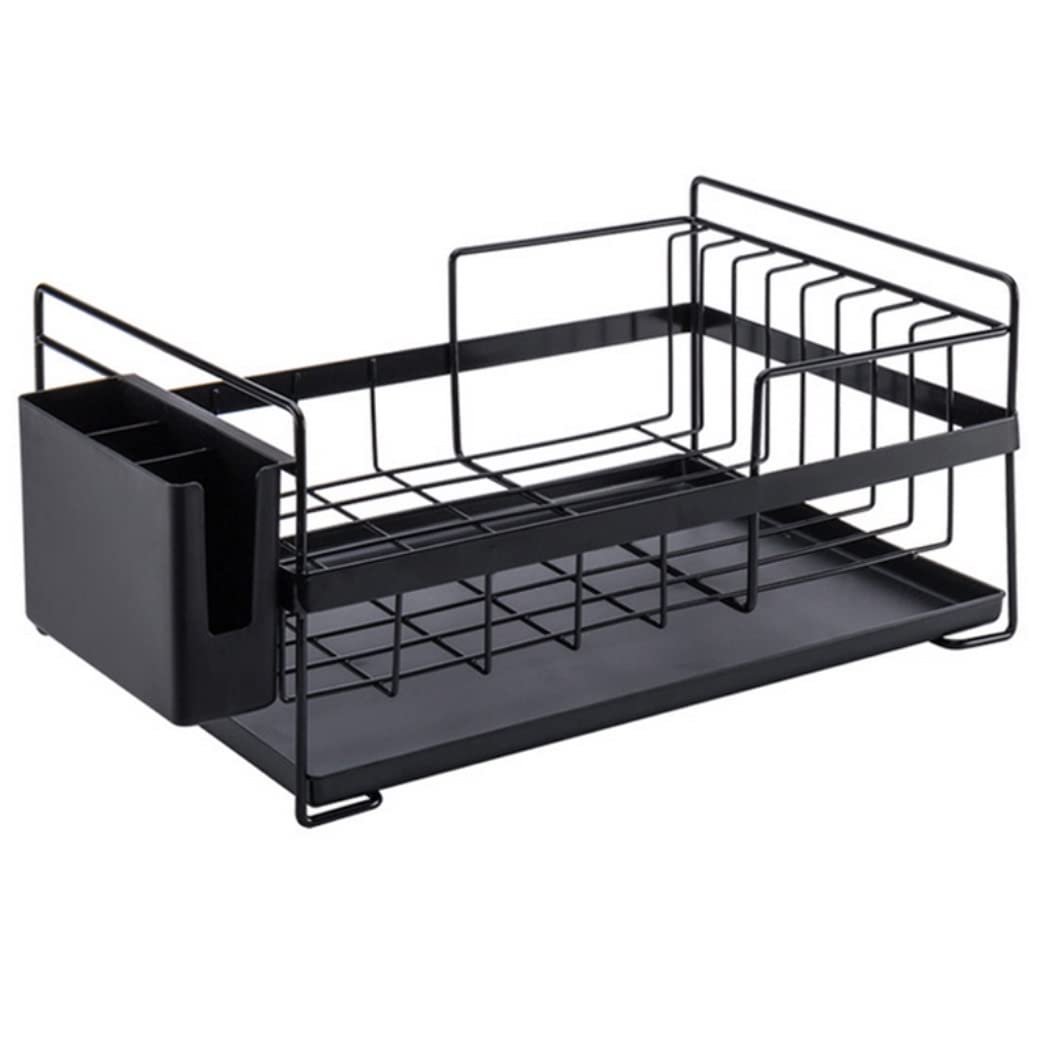AVkgwrtb Dish Drying Rack, Stainless Steel Dish Rack With Removable Drainboard And Cutlery Tray Multicolor 41x27x19cm(Black)