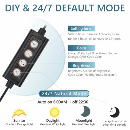 Image of hygger Clip On 24 /7 Lighting Aquarium LED Light,Sunrise-Daylight-Moonlight and DIY Mode, Adjustable Timer /Brightness Fish Tank Light with 7 Colors for Planted Tank (14W for 12~20in Tank)