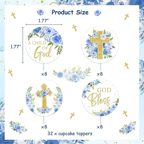 Décorations cupcakes bleues et croix religieuse, cadeau idéal pour baptême garçon