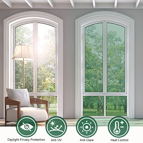 Image of KESPEN Window Film One Way Daytime Privacy Static Cling Sun Blocking Anti UV Reflective Window Tint for Home and Office, Green-Silver, 23.6 Inch X 6.5 Feet