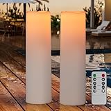 14'×4' Large Outdoor Candles with Timer Waterproof LED Flameless Pillar Candles Battery Operated with Remote Flicking Plastic for Home Decoration Porch Patio Wedding Fireplace Lantern, White 2Pcs