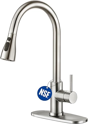 CREA Grifo de fregadero de cocina, grifos de cocina extraíbles con rociador, 3 modos, grifo de lavandería de níquel cepillado, grifo de fregadero de