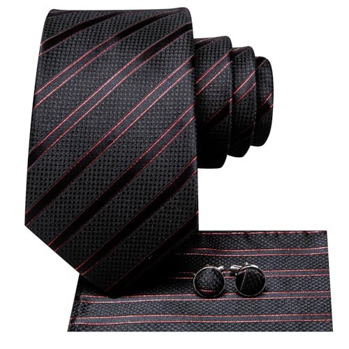 Image of Hi-Tie Men's Tie Sets Silk Paisley Striped Necktie Pocket Square Cuff-links Sets Wedding Business Holiday