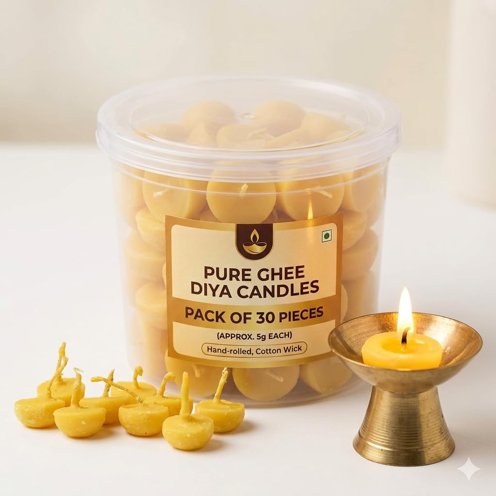 Phool Batti Small Cow Ghee Diya for Puja, Wax Free & Vegan Ghee Batti/Wicks/Jyot for Aarti (Set of 50)-image-31
