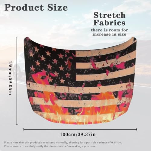 Image of Black US Flag Flames Car Hood Cover Protector Car Hood Wraps Auto Banner Stretchable Auto Decorative Accessories for Compact Sedans SUV Trucks (59x39 Inch)