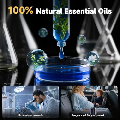 Image of Smart Car Air Freshener with Star Light & Diffusers Oil Refills, Auto On /Off Aroma Diffuser - Car Diffuser (150, Milliliters, Mahogany Teakwood)