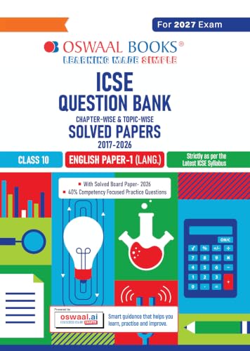 Image of Oswaal Class 9 & 10 ICSE Question Bank English Paper 1 ( (Language)(2017-2026) |For 2027 Exam Chapter-wise & Topic-wise with Competency Based Questions | Includes 2026 solved Paper | Practice Papers