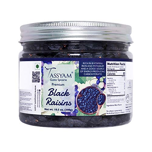 Image of TASSYAM Premium Hand Picked Black Raisins 300Gm Jar | Healthy Natural Dry Fruits Luxury Pack Of Kali Draksh Kishmish