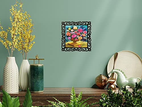 Image of Casa Rica Photo Frame Painting Wall Hanging home decoration for Wall, Living /Bed Room, Lobby(12inch x12inch) Laser Cut(Multicolor) (Mix Flower)