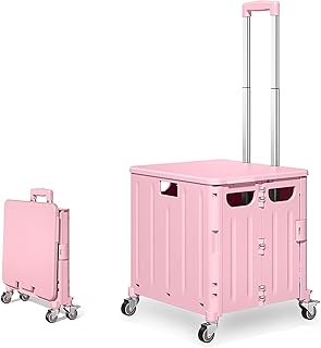 Foldable Utility Cart Portable Rolling Crate Handcart Collapsible 4 Rotate Wheels with Telescoping Handle for Travel Shopping Moving Storage Office Use,C,65L
