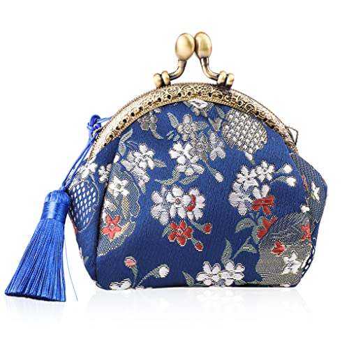 Oyachic Embroider Coin Purse Vintage Wallets Canvas Change Pouch Floral Trinkets Small Kiss Lock Clasp Handbag Jewelry Bag Tassels Women