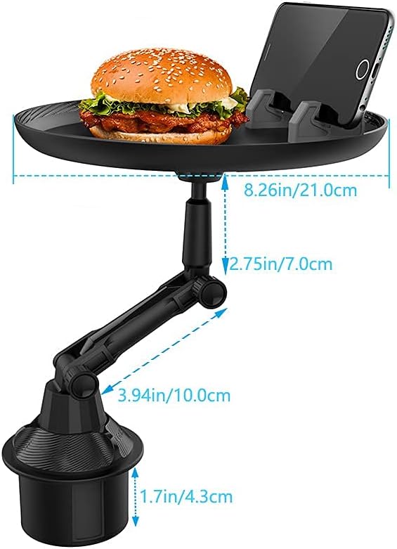Car Cup Holder Tray, Car Tray Table for Eating with Cell Phone Slot, Lap Tray for Car Universal Adjustable Cup Tray Holder 360° Swivel Tray Fits Vehicle, Boats,Golf Cart, SUV,Truck and All Cars Image