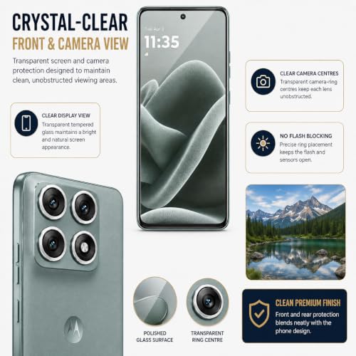 Image of ArmourPro UV Tempered Glass for Motorola Edge 70 Pro Plus 5G with Silver Camera Ring Guard Combo, Crystal Clear Screen Protector, Case Friendly, Anti-Scratch, Bubble-Free Installation Kit