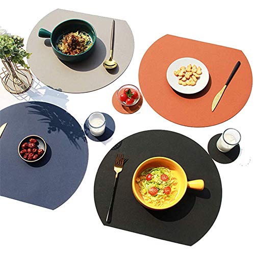 V-Shine Placemats For Dining Table Set Of 4 Washable Leather Placemat Non-Slip Kitchen Heat-Resistant Waterproof Table Place Mats And Coasters- Blue+Gray(Semicircle Placemats+Circular Coasters) #TOP21