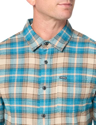 Image of Volcom Men's Caden Plaid Long Sleeve Flannel Shirt - Button-Front, Soft Brushed Cotton