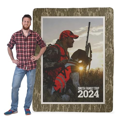 Mossy Oak Graphics Personalized Sherpa Blanket – Custom Photo & Text Blanket with Camo Border, Hunting or Outdoorsman Gift - Mossy Oak Bottomland Pattern, 60