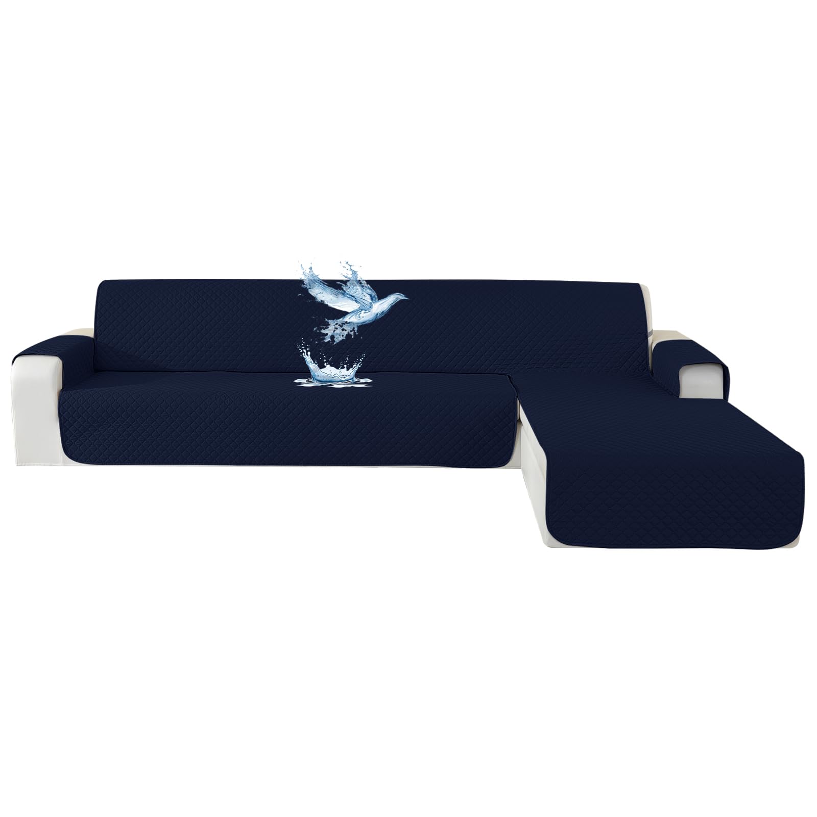 Impermeable Funda Sofa Chaise Long 2 Plazas, Cubre Sofa Chaise Longue Izquierdo/Derecho Universal Reversible, Anti Gato Y Perro Mascota, Protector Antimanchas Y Resistente, Azul Oscuro Global Recycled Standard Global Recycled Standard Global Recycled Standard