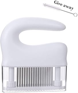 wantanshopping Attendrisseur à Viande avec 48 à Viande Ultra tranchants Aiguille en Acier Inoxydable Lames, Outil de Cuisson Cuisine Idéal for Attendrissage, BBQ (Blanc) Viande Attendrisseur Marteau